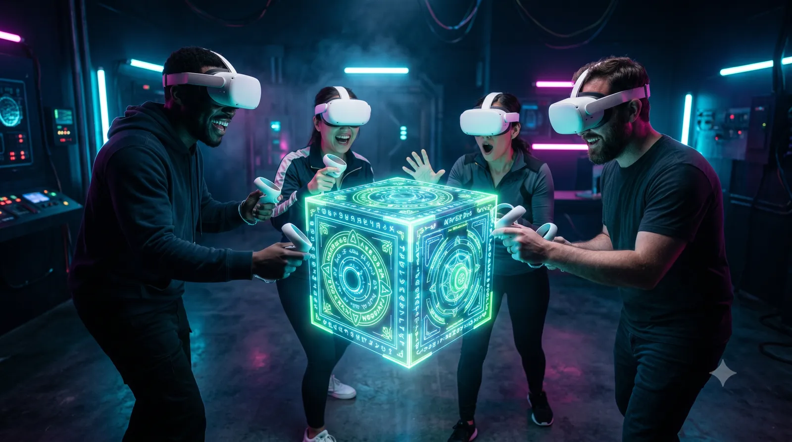 Freunde bei einer VR-Session bei Wondergate